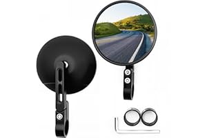 OTUFAN 2 Pcs Motorcycle Mirrors, Bar End Mirrors Motorcycle, Classic Black Round Motorbike Mirrors with Metal Shafts & Adjusting Wrench Enhanced Visibility for Motorbikes, Scooters, Bicycles