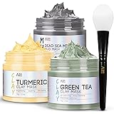 ANAiRUi Maschera Viso Curcuma - Maschera All'argilla Disintossicante Tè Verde - Maschera Fango Mar Morto, Set Maschere Faccia