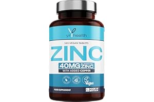Vegan Zinc Tablets High Strength 40mg - 365 Premium Zinc Gluconate Tablets - Zinc Supplements, 12 Month's Supply - Zinc and Copper Supplement - Zinc 40mg - Made in The UK by YrHealth