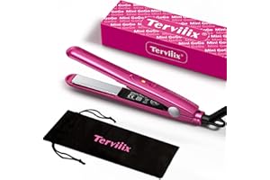Terviiix Mini piastra per capelli da viaggio, compatta e portatile, in ceramica, per capelli corti/frangia, per acconciature veloci e semplici, con borsa da viaggio e doppia tensione, rosa