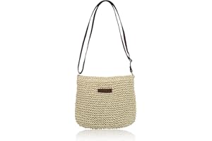 Bototack Straw Bag for Women, Small Summer Beach Crossbody Bag with Zipper and Adjustable Strap, Bohemian Weave Handmade Shoulder Handbags for Holiday Beach Travel