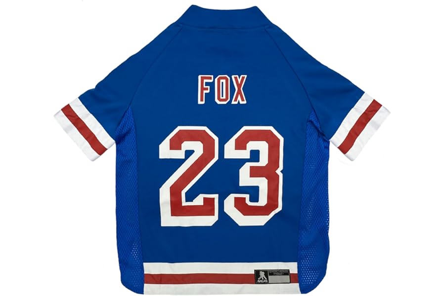Pets First NHLPA Adam Fox Mesh Jersey for Dogs & Cats, New York Rangers Foxy-23 Dog Jersey, Size Small, Licensed Dog Jersey with Your Favorite Hockey Team Player