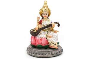 ALIKIKI Hindu Goddess Saraswati Idol Statue - 5.1”H Saraswati Statue Indian Spiritual Culture Sculpture Pooja Item India Idol Statue Diwali Decor Diwali Gifts Hindu God Figurines
