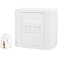 ANDTRONICS Combo Set - RJ45 CAT6E LAN I/O Network Keystone Jack + Gang Box + Dual/Double Window Face Plate - 5 Sets