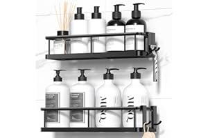 YASONIC Duschablage Ohne Bohren, Rostfreie Duschregale für die Dusche, Große Kapazität Badezimmer Organizer und Aufbewahrung, Duschregal mit Abnehmbaren Haken, Ohne Bohren Badezimmer Zubehör Schwarz