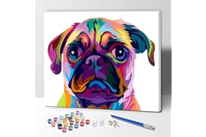 ifymei Dipingere con i Numeri per Bambini e Adulti Principianti, Kit Regalo da Disegno per Bambini e Bambine, Gioco Creativo per Bambini 6+ Anni - 30x40 cm - Con Telaio - Cane Colorato