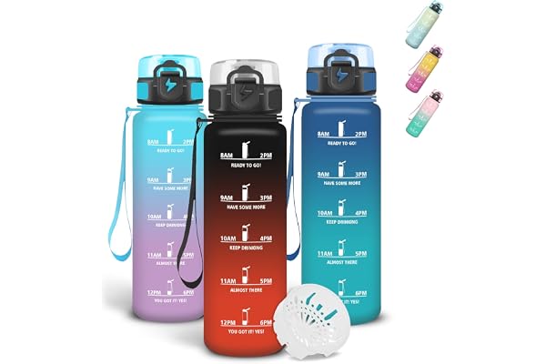 Grsta Gourde 500ml, Anti Fuite Gourde Enfant avec Filtre, Verrou de Sécurité, Bouteille Motivationnelle, Avec Marqueur de Temps, Gourdes Graduée pour 1 Journee pour Voyage, École, Gym