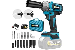 Gisam Brushless Impact Wrench, 650N Impact Gun 1/2 Inch, Electric Wrench High Torque 3-in-1, 4.0Ah Battery, Power Wrench Set (7 Sockets, 5 Drills, 6 Screws, 1 Changeover Heads) for Car Wheels Garage