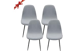 Jaotto Fundas para Sillas Pack de 4,Fundas Sillas de Comedor Redondas Elásticas Ajustables,Diagonale Fundas para Silla Oficina Sin Brazo,Cubiertas de Sillas Redondas para Cocina Estudio,Light Grey