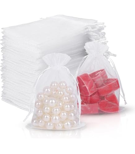 Dragées Mariage Sachets Organza 100 Pièces - 7x9cm Blanc - Cordon Serrage - Pour Communion Pochette Mariage