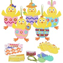 Kit Fai Da Te 8 Acchiappasogni Pasquali In Legno MWOOT | Pulcini E Uova Da Decorare Con Piume E Pennelli | Attività Creativa Per Bambini - 4
