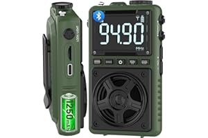 GRACIOSO Bluetooth AM FM Shortwave Radio with Rechargeable Battery 1250mAh,Portable Pocket Radio with Best Reception,5W Big Speaker,Digital Tuner and Earphone,Support SD Card and USB MP3 Player (Army Green)