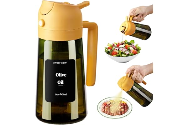 SWEET VIEW Aceitera Spray Pulverizador y Dispensador Aceite, vertedor de aceite de vidrio a prueba de luz de 470 ml para cocina, freidora de aire, cocina, ensalada y barbacoa