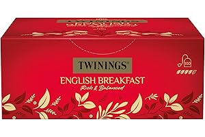 ‎TWININGS Twinings English Breakfast Tea - Schwarzer Tee - kräftiger Schwarztee aus hochwertigen Teeblättern, gepflückt in Sri Lankas und Indiens besten Teegärten, 100 Teebeutel (200g)