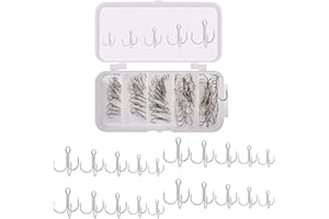 WENXIAW Amo da Pesca a Tripla Punta Spinato Amo da Pesca con Scatola di Plastica Ami da Pesca in Acciaio al Carbonio Spinato per la Pesca in Mare Misto 5 Dimensioni 2/4/6/8/10, Argento, 50 Pezzi