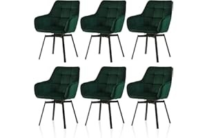‎TUKAILAI TUKAILAI Esszimmerstühle Drehbar 6er Set, Drehstuhl esszimmer Samt mit Armlehnen Rückenlehne Gepolsterter Sitz Metallbeine, Armlehnstuhl Küchenstühle Polsterstuhl Sessel für Küche Wohnzimmer,Grün