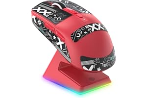 VGN GAMEPOWER Attack Shark X6 Superlight Ratón Gaming Inalámbrico, Estación de Carga, 49g Ultraligero Mouse Gaming G502, 26000DPI, PixArt PAW3395, 2.4G/Bluetooth/Cableado, Cinta Antideslizante, Rojo