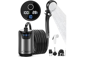 WADEO Ducha portátil para Acampada con Bomba y batería Recargable de 8000 mAh, 180 Minutos de autonomía, 10 velocidades, Set de Ducha móvil para jardín, Lavado de Coches, Mascotas, Viajes y Playa