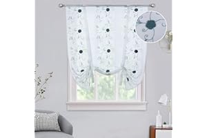 CAROMIO Roleta rzymska z haftem w kwiaty, woalowa, przezroczysta, firanka na szelkach, do salonu, sypialni, gabinetu, turkusowa, 140 x 140 cm (szer. x wys.), 1 sztuka