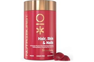 Nutriburst - Hair Skin and Nails Gummies - Biotin Zinc Vitamin E for Thicker Hair & Stronger Nails - Sugar Free Supplements - 60 Gummies 1 Month Supply - Suitable for Vegetarians & Vegans