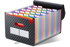 ThinkTex Rangement Papier Administratif/Trieur 26 Compartiments, A4 Trieur Document avec Couvercle, Portable Plastique Valisette Trieur Accordeon, Accordéon Organiseur de Dossiers de Fichiers