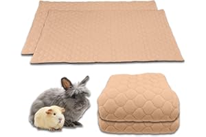 NEO SOLVO Lot de 2 - Tapis Litière Polaire pour Cochon d'Inde et Lapin - 70 x 140 cm Beige avec Une Couverture Tunnel Polaire séparée - Absorbant et Imperméable - Cage et Enclos