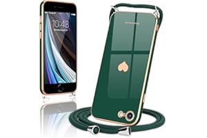 Wirvyuer Handykette Kompatibel mit iPhone SE 2022 Hülle,iPhone 7,iPhone 8,iPhone SE2020 Handyhülle mit Band zum Umhängen Kameraschutz Liebesherz Silikon Hülle für iPhone 7/8/SE2020/SE2022 Dunkelgrün