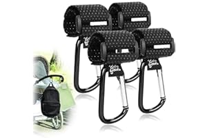 Robin Goods® 4X Ganci per Carrozzina con pomelli in Gomma Antiscivolo per Borse per Pannolini - Supporto per Borsa per Carrozzina - moschettone - moschettone per Carrozzina - Gancio (4 Pezzi)