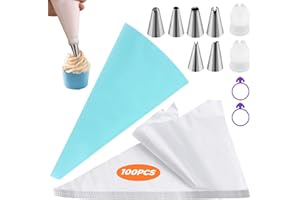 WOOBROO Poche a Douille Patisserie 111PCS, 6 Douilles Patisserie et 1 Poches à Douille en Silicone Réutilisable, DIY Patisserie Accessoire Kit Professionnelle pour Décoration de Cupcake et Muffins Gâteaux