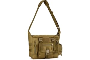 HUNTVP Taktyczna torba listonoszka na ramię, Molle, na zewnątrz, na kemping, wędrówki, do pracy, na laptopa, czarny/brązowy)