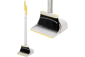 Jekayla - Set scopa e paletta con manico lungo estensibile, combo per la pulizia verticale e leggero per la casa, cucina, camera, ufficio, ingresso, giallo e grigio