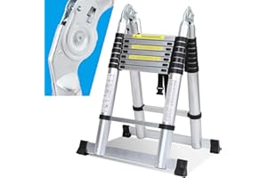 Fiqops Échelle télescopique Pliante en Aluminium - 5 m (2,5 m + 2,5 m) - Échelle Extensible avec poignée de Transport - Échelle Multifonction antidérapante - Charge maximale : 150 kg