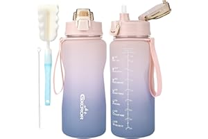 GXCROR Butelka na wodę o pojemności 2 l, 2 l, bez BPA, szczelna, nadaje się do mycia w zmywarce, motywacyjna, sportowa, siłownia, duża butelka na wlot ze słomką i oznaczeniem czasu