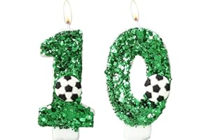 ‎BOLOSA Bolosa Geburtstagskerzen Zahlen, Kerzen Geburtstag 10, Geburtstag Kerzen Fußball mit Grüne Pailletten, Geburtstagsdeko, Geburtstag Party, Jubiläum