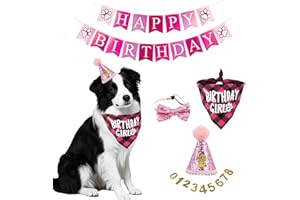XDGBGFN Hundegeburtstag Hut Bandana Set,5 Stücke Hunde Geburtstags Bandana Mütze mit 10 Bling Nummern und Happy Birthday Banner für kleine mittelgroße und große Hunde,Hund Geburtstag Deko (Rosa)