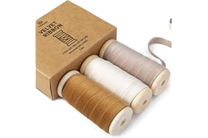 Vitalizart Cinta de Terciopelo Caqui & Marfil & Nude 0,95 cm x 13,7 m con Carrete de Madera, Cinta de Tela 3 Rollos*4,57 m para Adornos Navideños, Manualidades & Coronas de Regalo