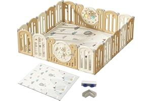 GCAREBB Parque Infantil Bebe, Parque Infantil Bebe Acolchado, Corralito Bebe Seguro y Robusto, Cerraduras de Seguridad, Forma Ajustable, Alfombra de Parque, Almacenaje Plegable, Antideslizante(12 14 16 Panel)
