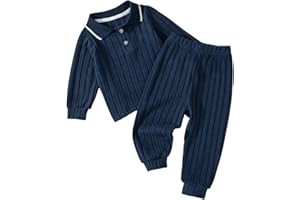 JiAmy Ensemble décontracté à manches longues pour garçon avec t-shirt et pantalon à taille élastique - Vêtement de détente doux - 1 à 6 ans