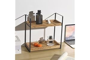 XQZMD Scaffale multifunzione in legno, ripiano in legno, con 2 ripiani, senza foratura, in legno, supporto in metallo, per camera da letto, organizer per cosmetici (colore legno)