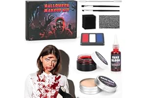 AURASKY Maquillage Halloween, Peinture Visage, Faux Sang, Makeup Halloween, Vampire Zombie Joker Cosplay Squelette SFX Maquillage, pour Carnaval Halloween Cosplay Film Théâpre