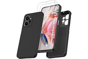 Qasyfanc Funda Compatible con Xiaomi Redmi Note 12 4G con Protección de La Cámara y 2 Piezas Cristal Templado, Carcasa Suave TPU Silicona con Tapete de Microfibra Anti-Rasguño, Negro
