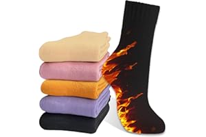 MOSOTECH 5 Pairs Thermal Socks for Women - Thick Cushioning Inner, Lock in Warmth, Ladies Winter Cosy Breathable Crew Boot Socks for Walking Casual Daily, UK Size 4~8