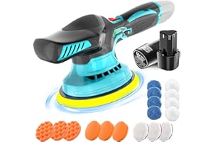 WAKKAPEINT Akku Poliermaschine für auto, 145mm Polierschwamm, Polieren Pad, 12V Polierset mit 2 x 3000mAh Akkus, 16 Polieraufsätze, 6 Variable Geschwindigkeit