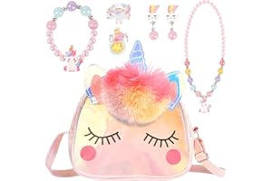OSDUE Einhorn Handtaschen, Schmuckset für Mädchen, Unicorn Kette Halskette Armband Ring Schmuckset, für Party Geschenk