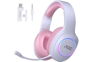 AOC Wireless Gaming Headset for PC, PS5, Switch, Bluetooth 5.4 & 2.4GHz Gaming Headset with Noise Canceling Mic, RGB, Type-C, 20ms Latency, 45H, 7.1 Virtual Surround- Pink