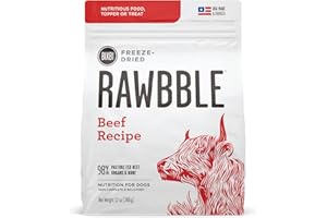BIXBI Rawbble Freeze Dried Dog Food, Beef Recipe, 12 oz - 98% Meat and Organs, No Fillers - Pantry-Friendly Raw Dog Food for Meal, Treat or Food Topper - USA Made in Small Batches