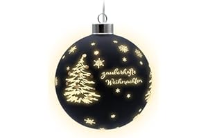 ‎SPETEBO Spetebo LED Weihnachts Glaskugel zum Hängen schwarz matt mit Timer - 12 cm - Deko Kugel warm weiß beleuchtet Batterie betrieben - Advent Winter Stimmungslicht Christbaumkugel edel elegant
