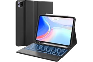 Earto Clavier iPad Air 11 Pouces (M3/M2), Smart Trackpad, Eclairage 7 Couleurs, 2 Canaux BT, Détachable sans Fil Coque Clavier iPad Pro 11(4/3/2/1 Gen.) & Air 5/4, Noir