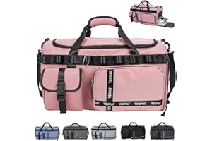 AUNGKWANG Reisetasche Damen Herren, 65L Wasserabweisende Sporttasche, Large Capacity Reise Tasche Gym Bag, mit Schuhfach und Nassfach, für Reisen, Fitness, Sport, Rosa