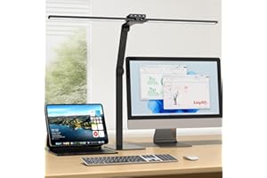 KableRika 24W Lampe de Bureau LED avec Métal Base: 80cm Double Tête, Grande Lampe Bureau design, réglage intensité, lumiere bureau protection des yeux pour ecran pc, dessin, deux bureaux, puzzle-Noir
